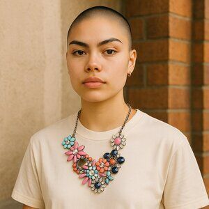 Erica Lyons Chunky Floral Colorful Crystal Embellished Necklace Blossom Bloom